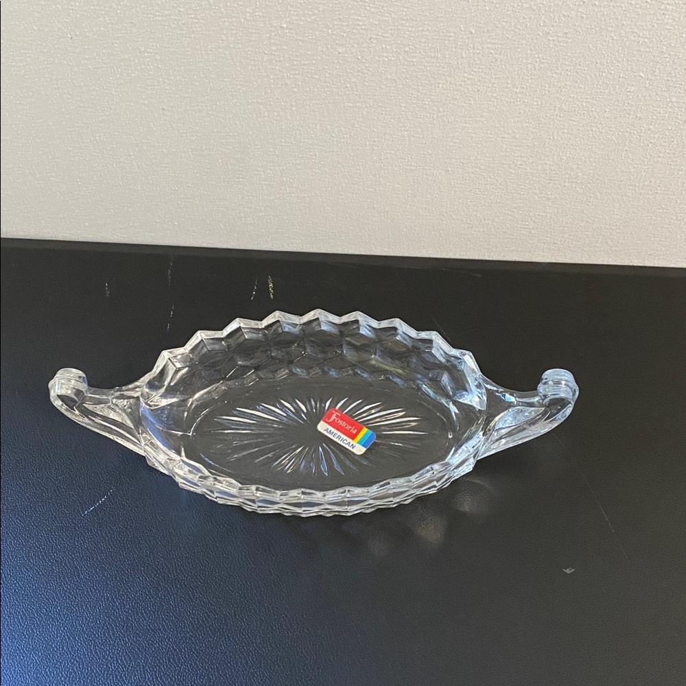 Fostoria Clear Cut Glass Dish/Tray with Handles